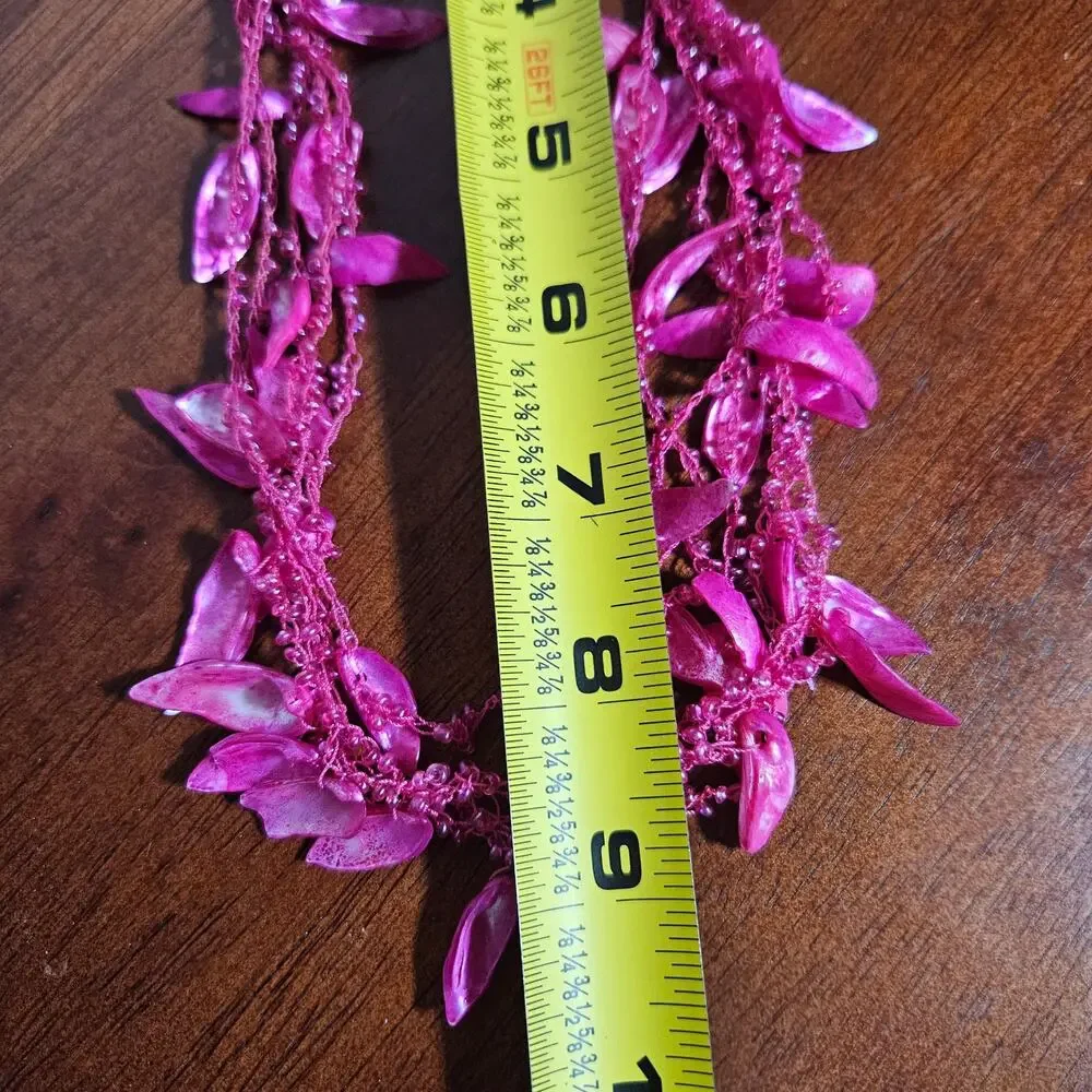 Hot Pink Beaded Feather Fashion Necklace
